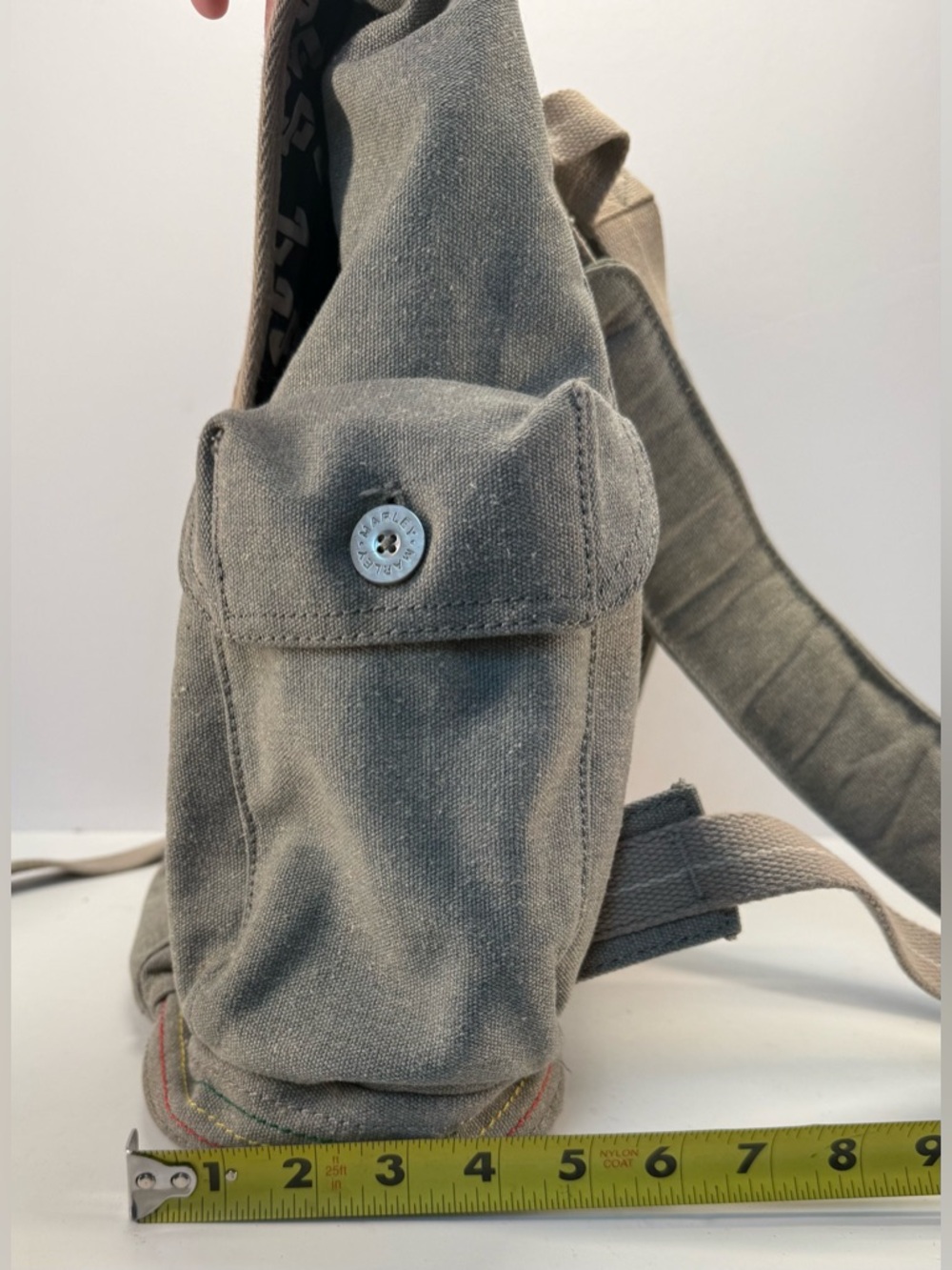 House of Marley lively up gray hemp Roll-Top Backpack with Tan Straps - Picture 12 of 16